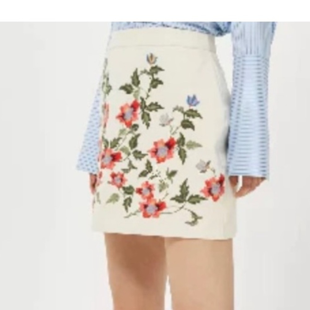 Topshop embroidered floral mini skirt